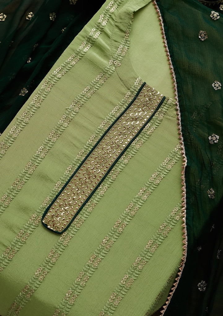 Parrot Green Sequins Georgette Designer Unstitched Salwar Suit - Koskii