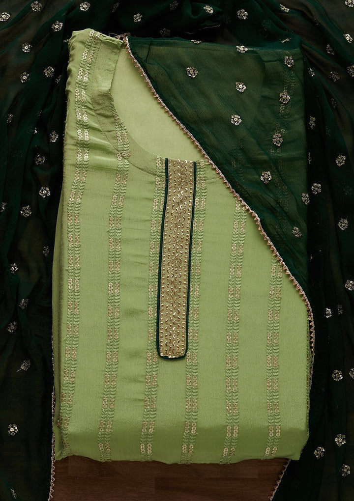 Parrot Green Sequins Georgette Designer Unstitched Salwar Suit - Koskii