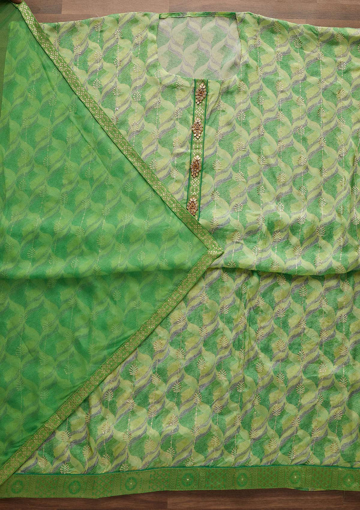 Parrot Green Sequins Georgette Designer Unstitched Salwar Suit - Koskii