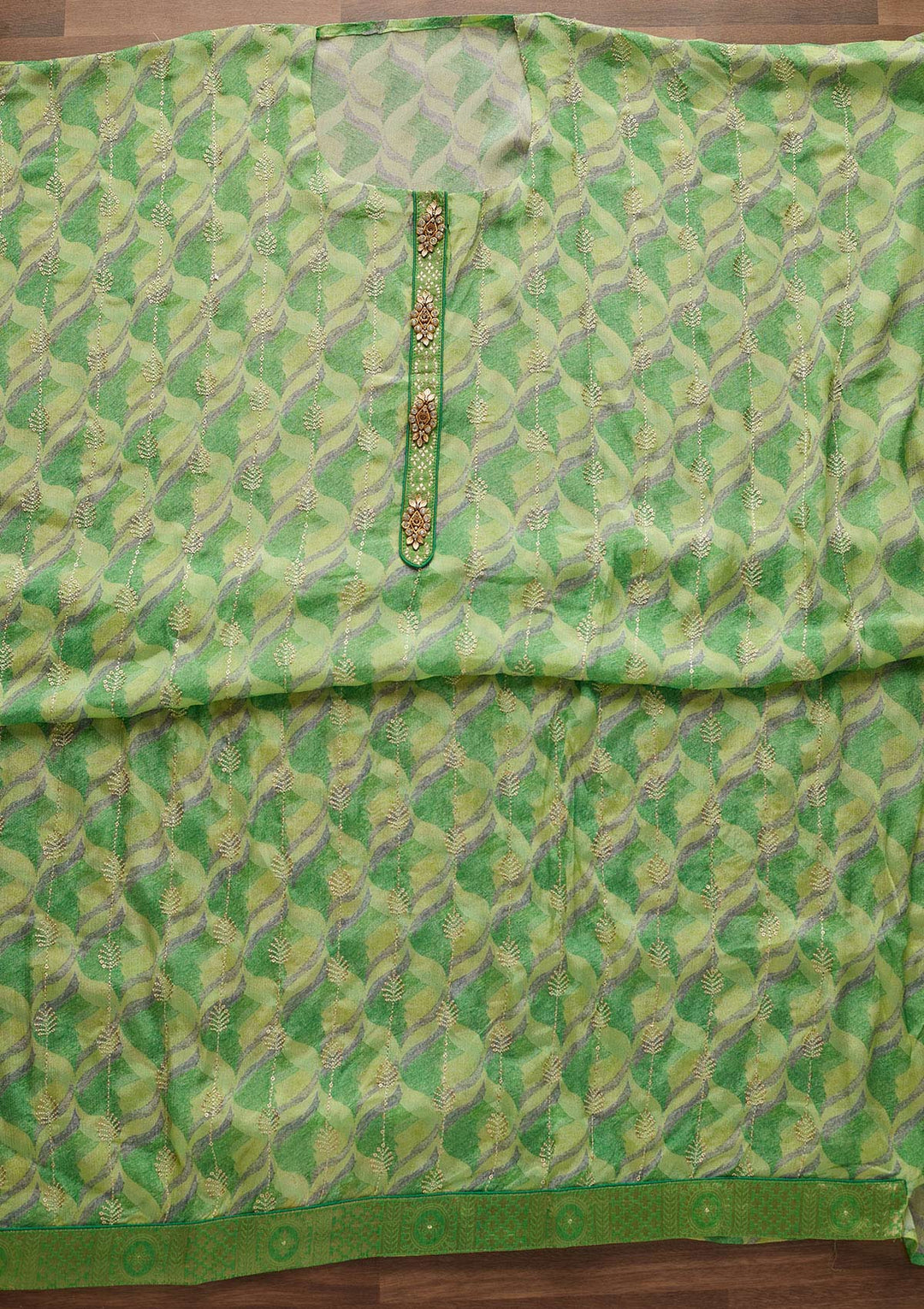 Parrot Green Sequins Georgette Designer Unstitched Salwar Suit - Koskii