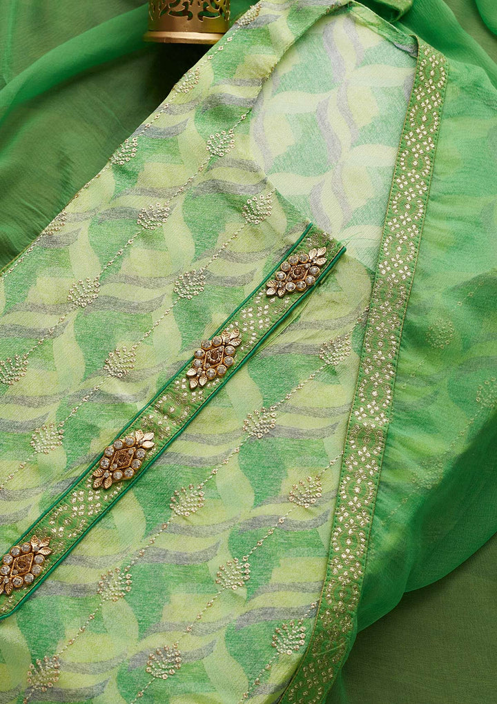 Parrot Green Sequins Georgette Designer Unstitched Salwar Suit - Koskii