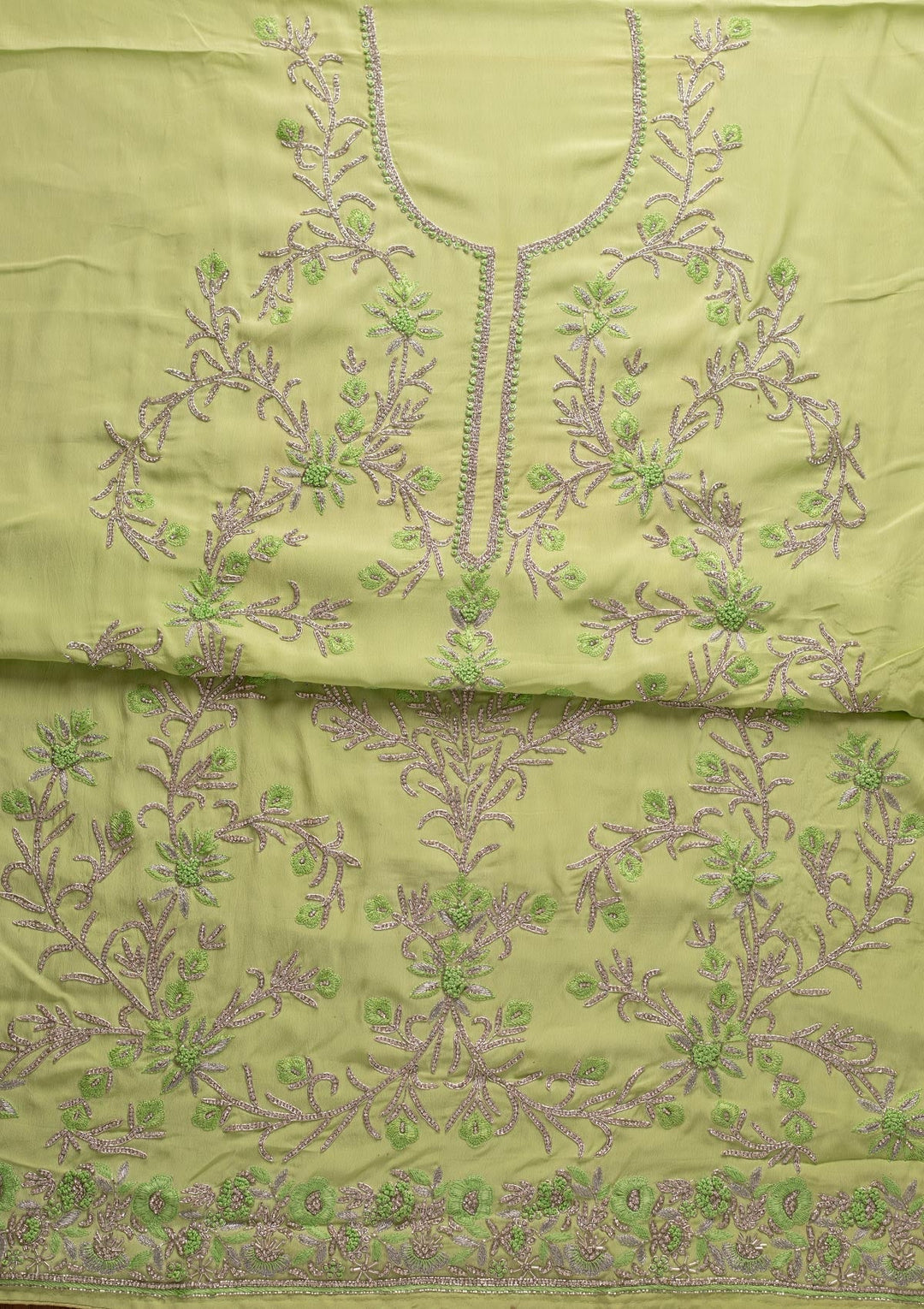 Parrot Green Silver Stonework Semi Crepe Designer Unstitched Salwar Suit - koskii