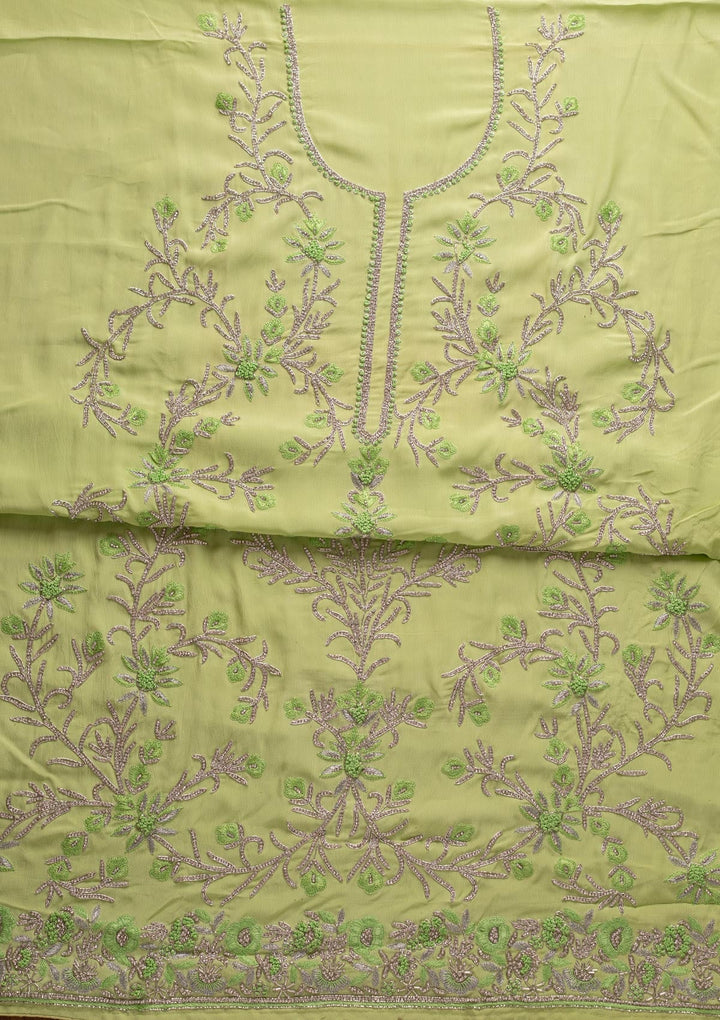 Parrot Green Silver Stonework Semi Crepe Designer Unstitched Salwar Suit - koskii