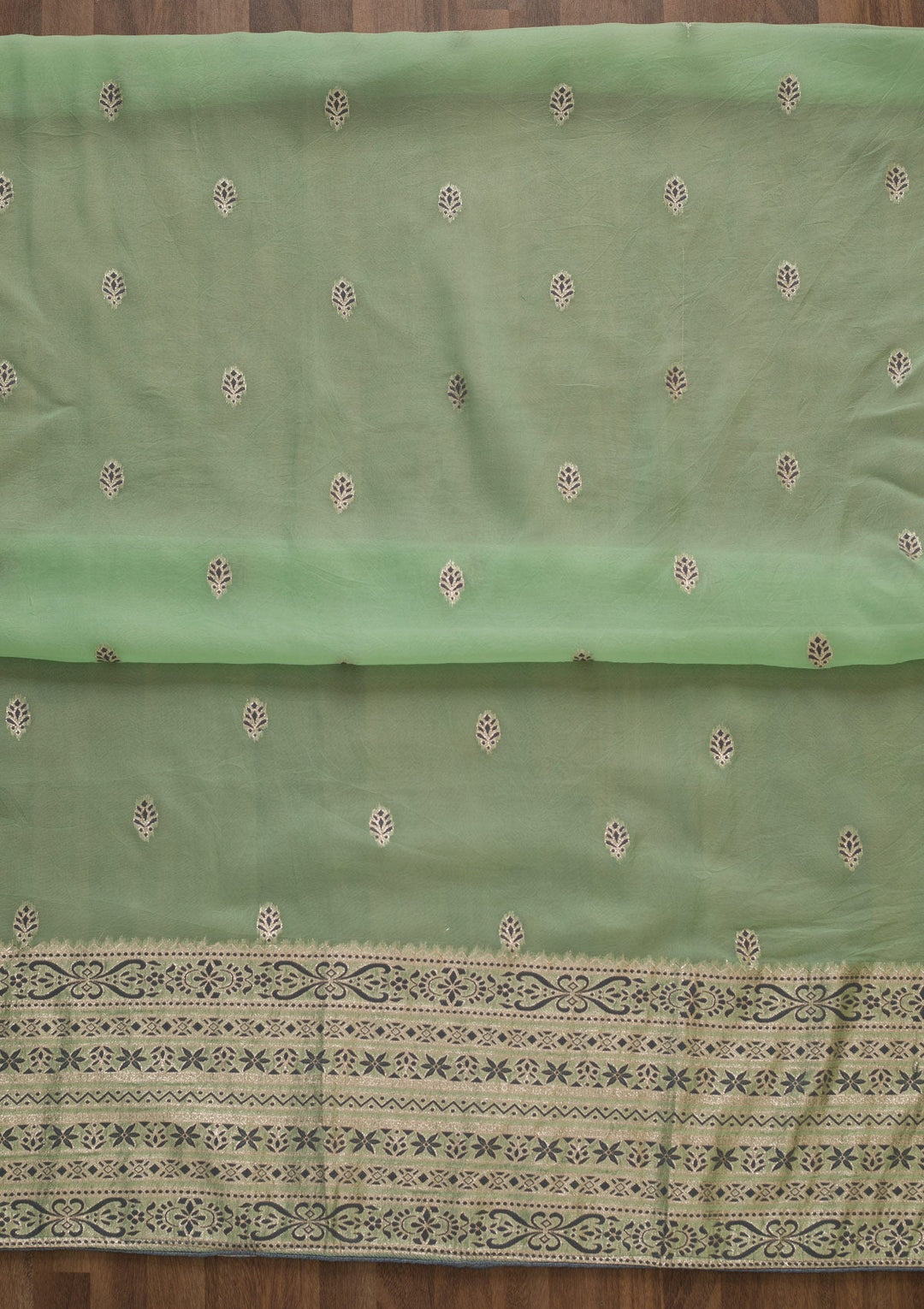 Parrot Green Threadwork Cotton Unstitched Salwar Suit-Koskii