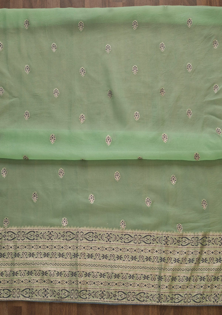 Parrot Green Threadwork Cotton Unstitched Salwar Suit-Koskii