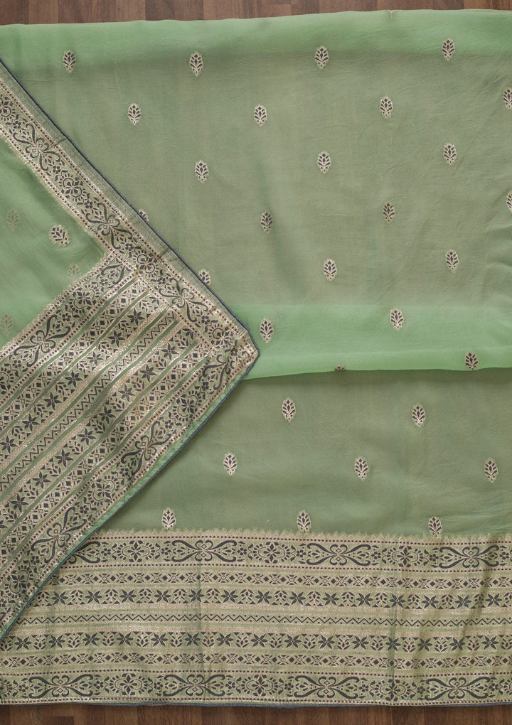 Parrot Green Threadwork Cotton Unstitched Salwar Suit-Koskii