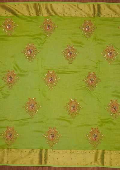 Parrot Green Zariwork Art Silk Designer Saree - koskii