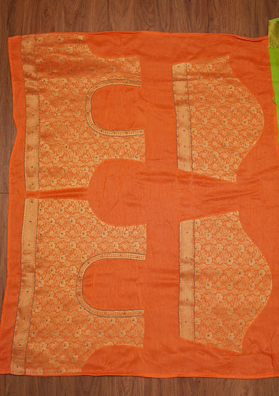 Parrot Green Zariwork Art Silk Designer Saree - koskii
