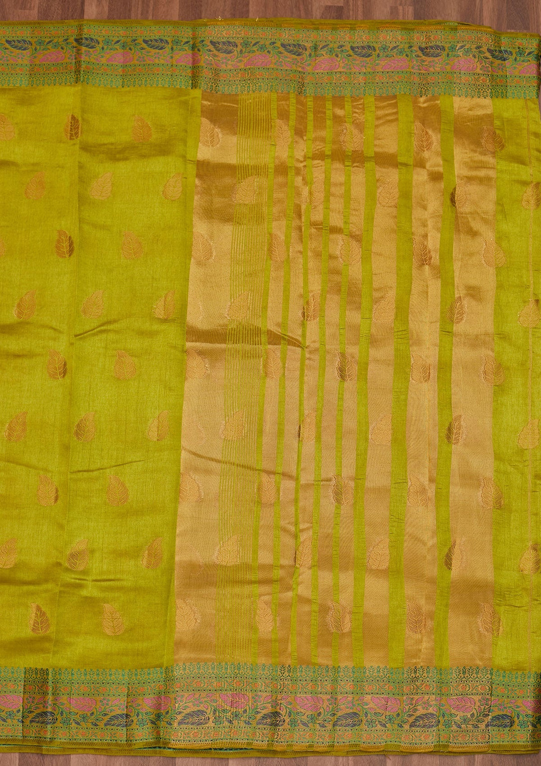 Parrot Green Zariwork Art Silk Designer Saree - Koskii