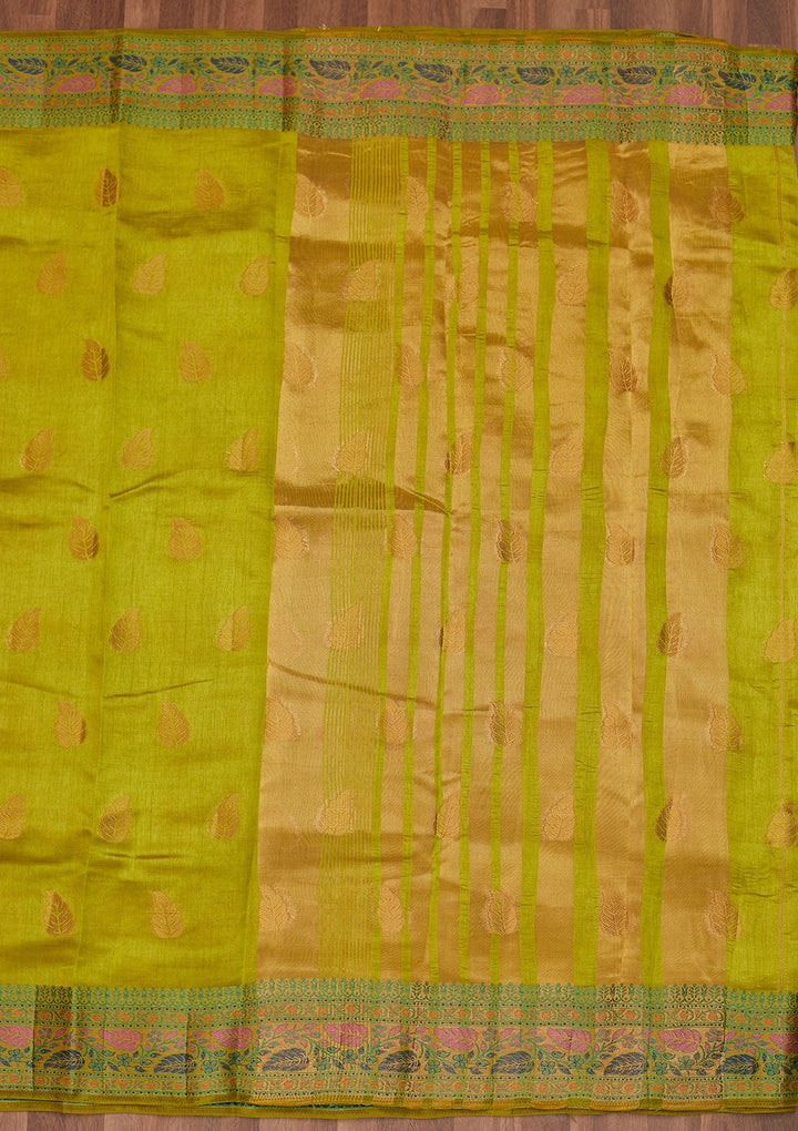 Parrot Green Zariwork Art Silk Designer Saree - Koskii