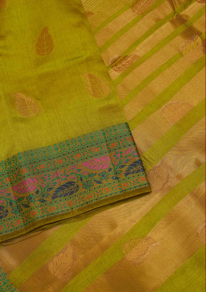 Parrot Green Zariwork Art Silk Designer Saree - Koskii