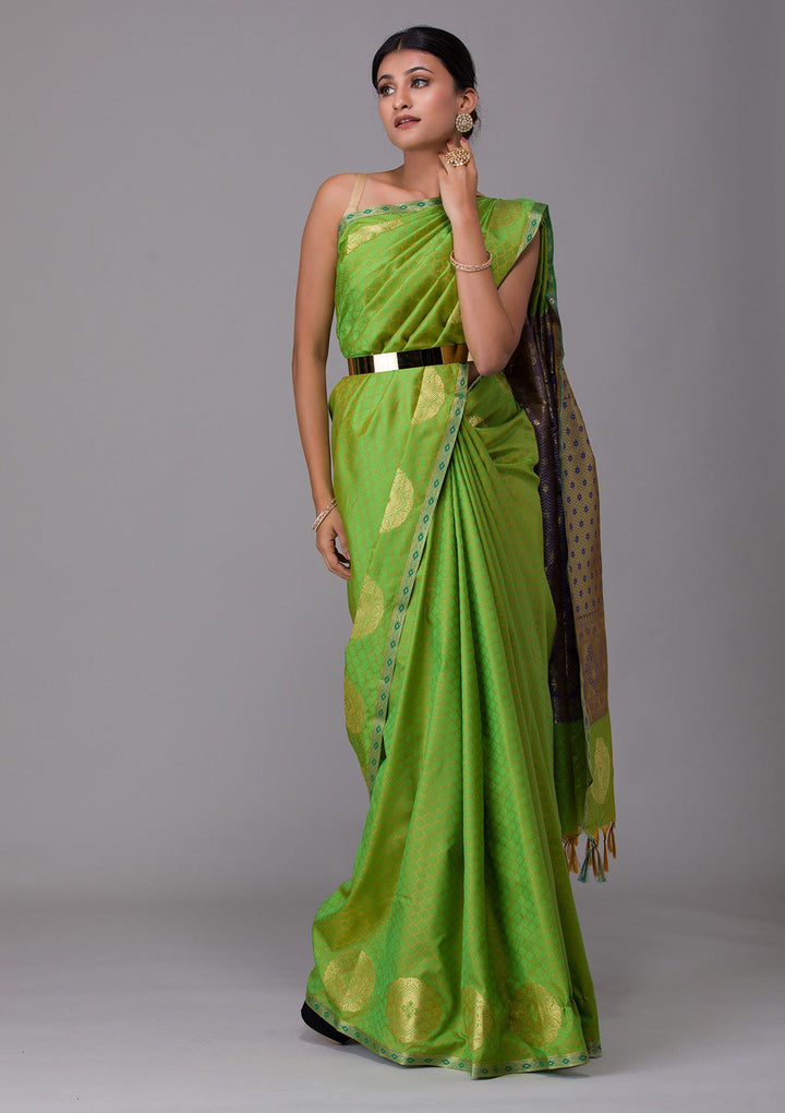 Parrot Green Zariwork Art Silk Saree-Koskii