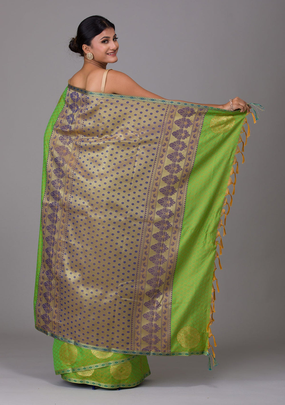 Parrot Green Zariwork Art Silk Saree-Koskii