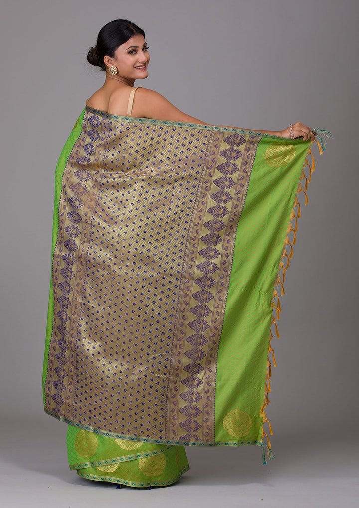 Parrot Green Zariwork Art Silk Saree-Koskii