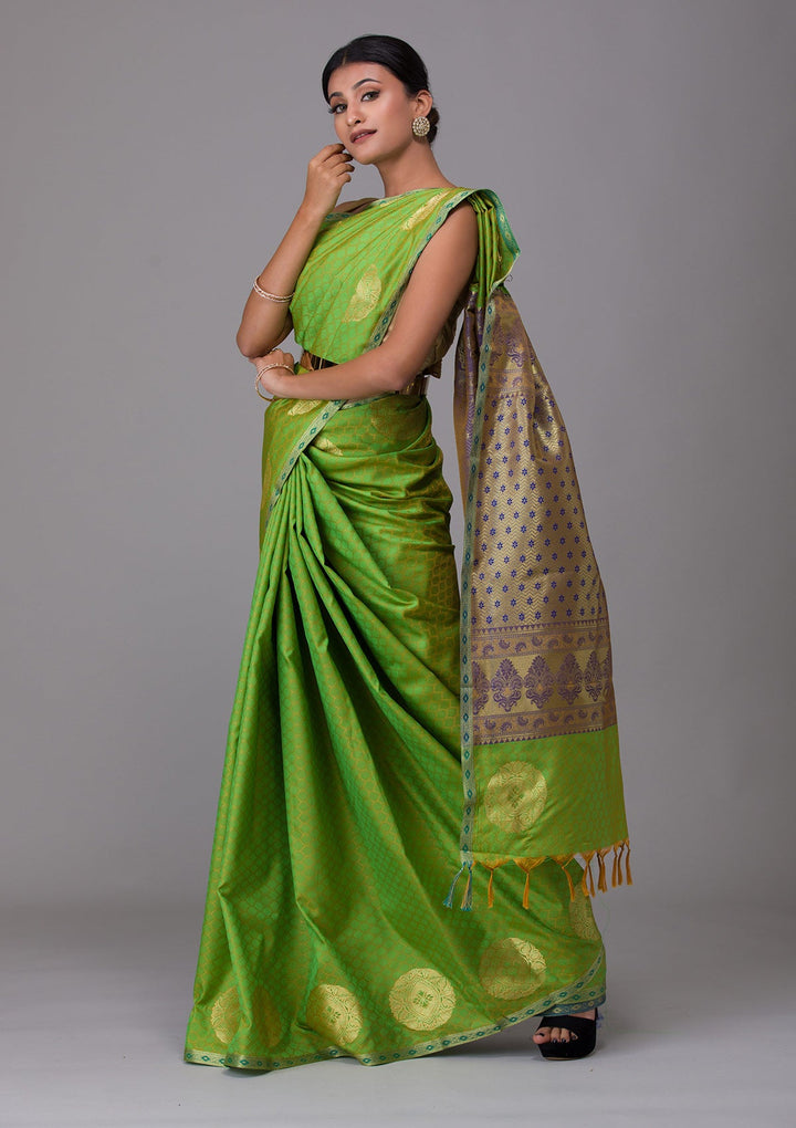 Parrot Green Zariwork Art Silk Saree-Koskii
