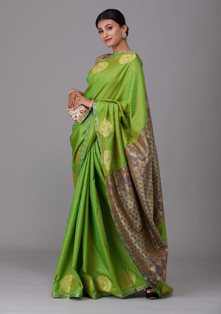Parrot Green Zariwork Art Silk Saree-Koskii