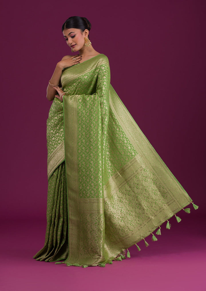 Parrot Green Zariwork Art Silk Saree-Koskii