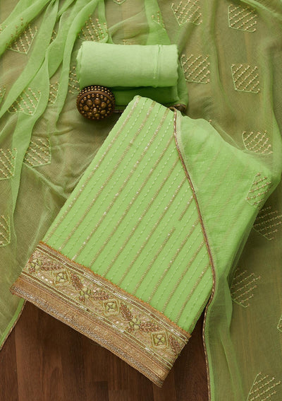 Parrot Green Zariwork Georgette Unstitched Salwar Suit-Koskii