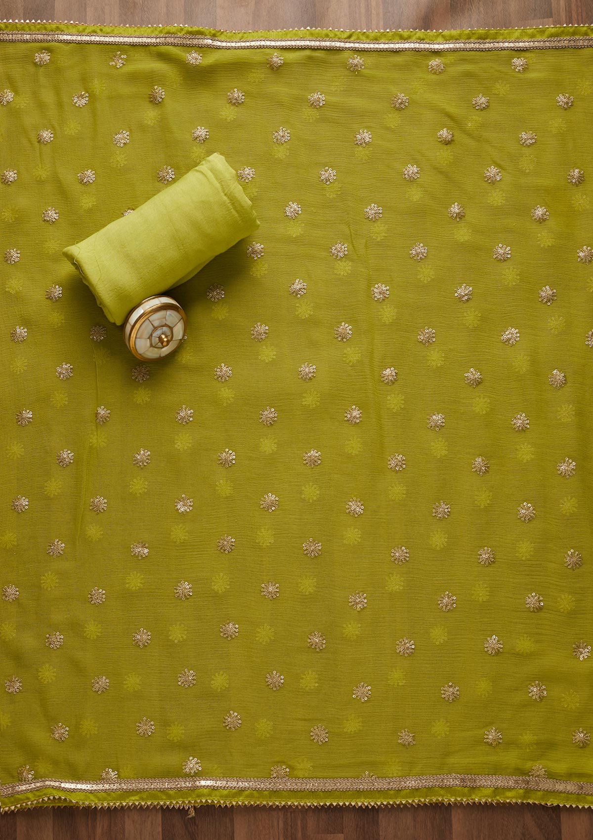 Parrot Green Zariwork Georgette Unstitched Salwar Suit-Koskii