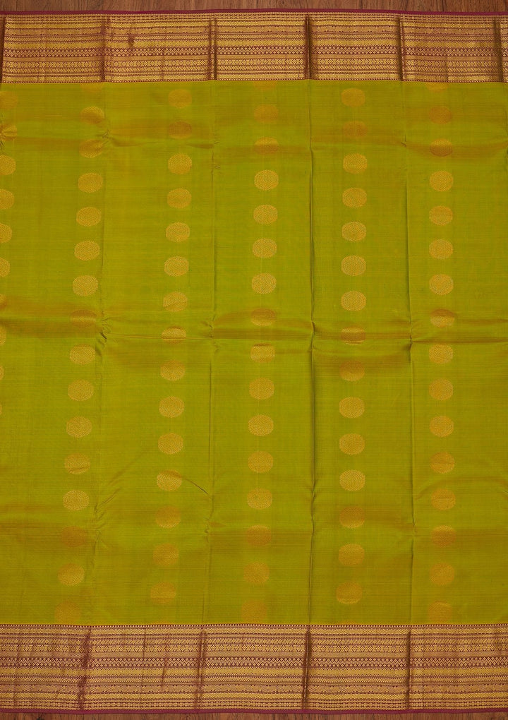 Parrot Green Zariwork Pure Silk Designer Saree - koskii