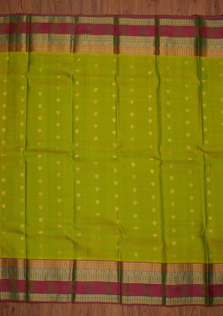 Parrot Green Zariwork Pure Silk Designer Saree - koskii