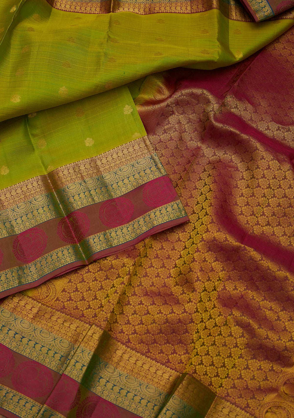 Parrot Green Zariwork Pure Silk Designer Saree - koskii