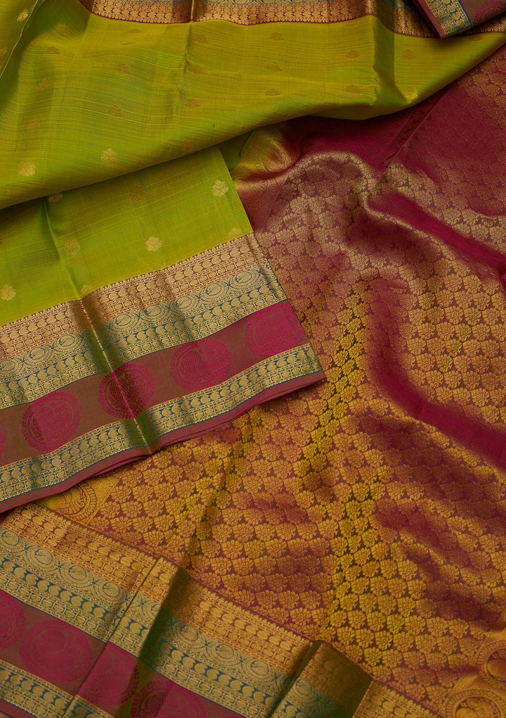 Parrot Green Zariwork Pure Silk Designer Saree - koskii