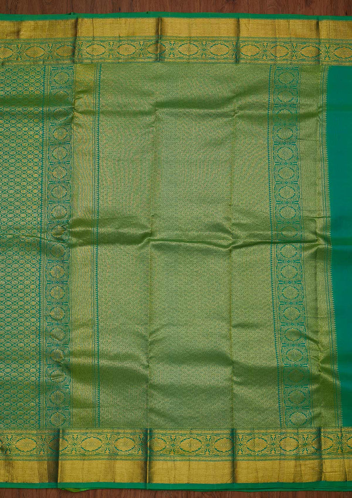Parrot Green Zariwork Pure Silk Designer Saree - koskii