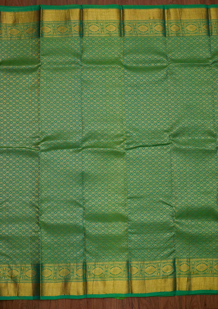 Parrot Green Zariwork Pure Silk Designer Saree - koskii