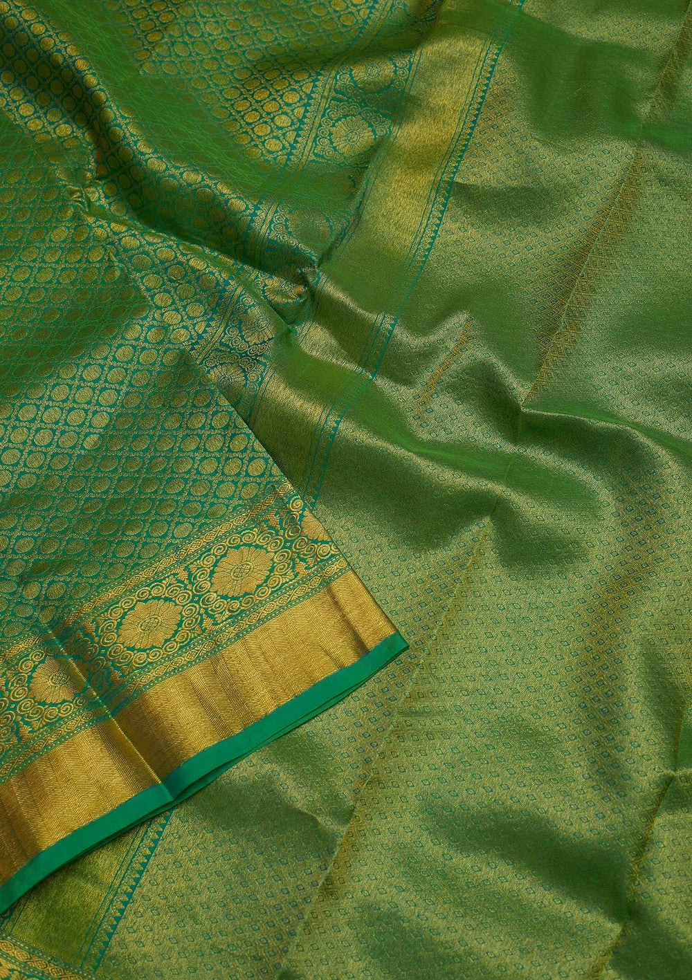 Parrot Green Zariwork Pure Silk Designer Saree - koskii