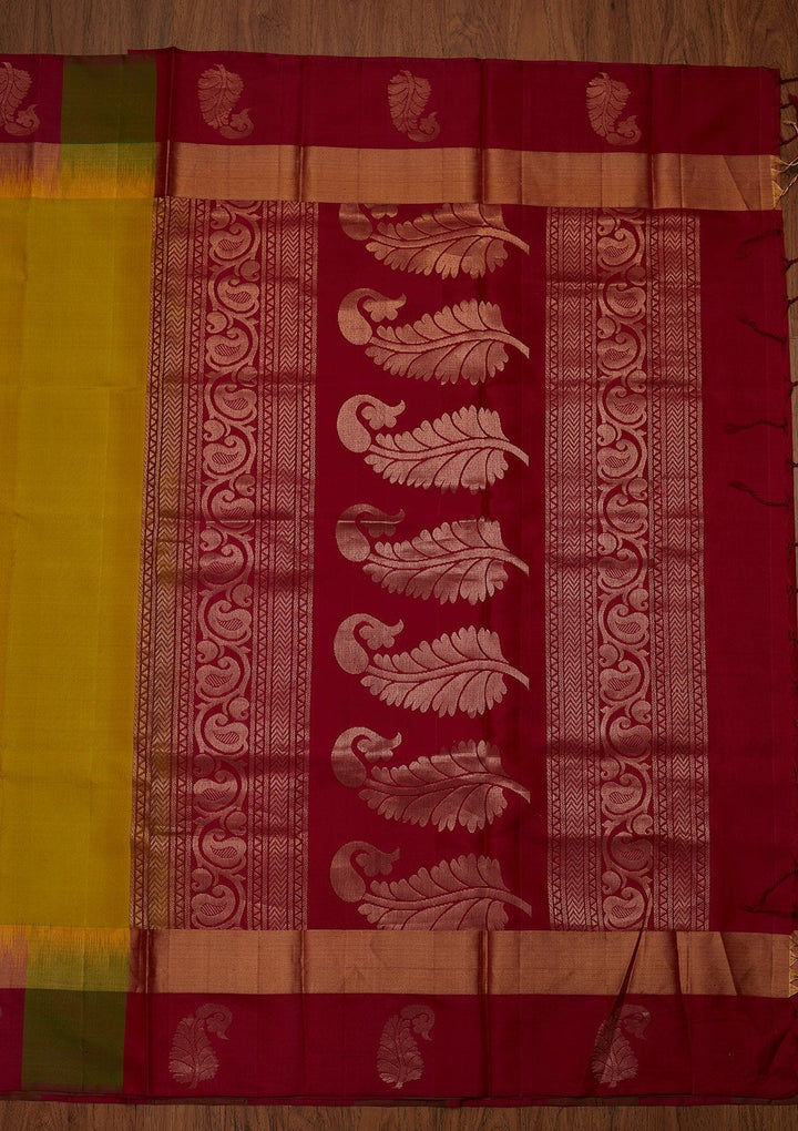 Parrot Green Zariwork Pure Silk Designer Saree - koskii