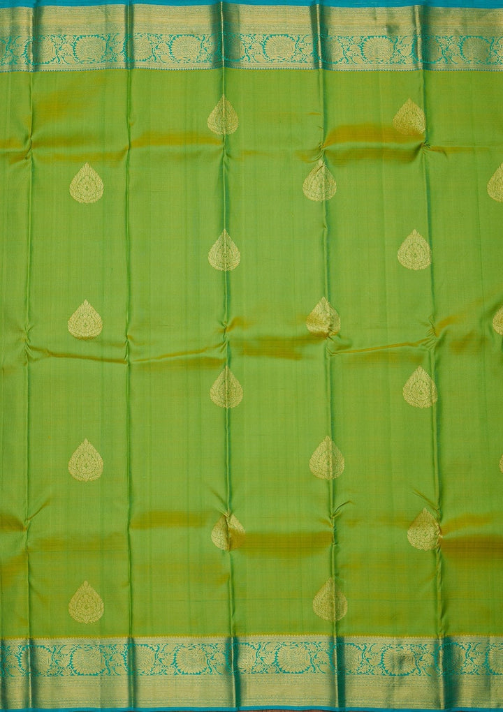 Parrot Green Zariwork Pure Silk Designer Saree - koskii