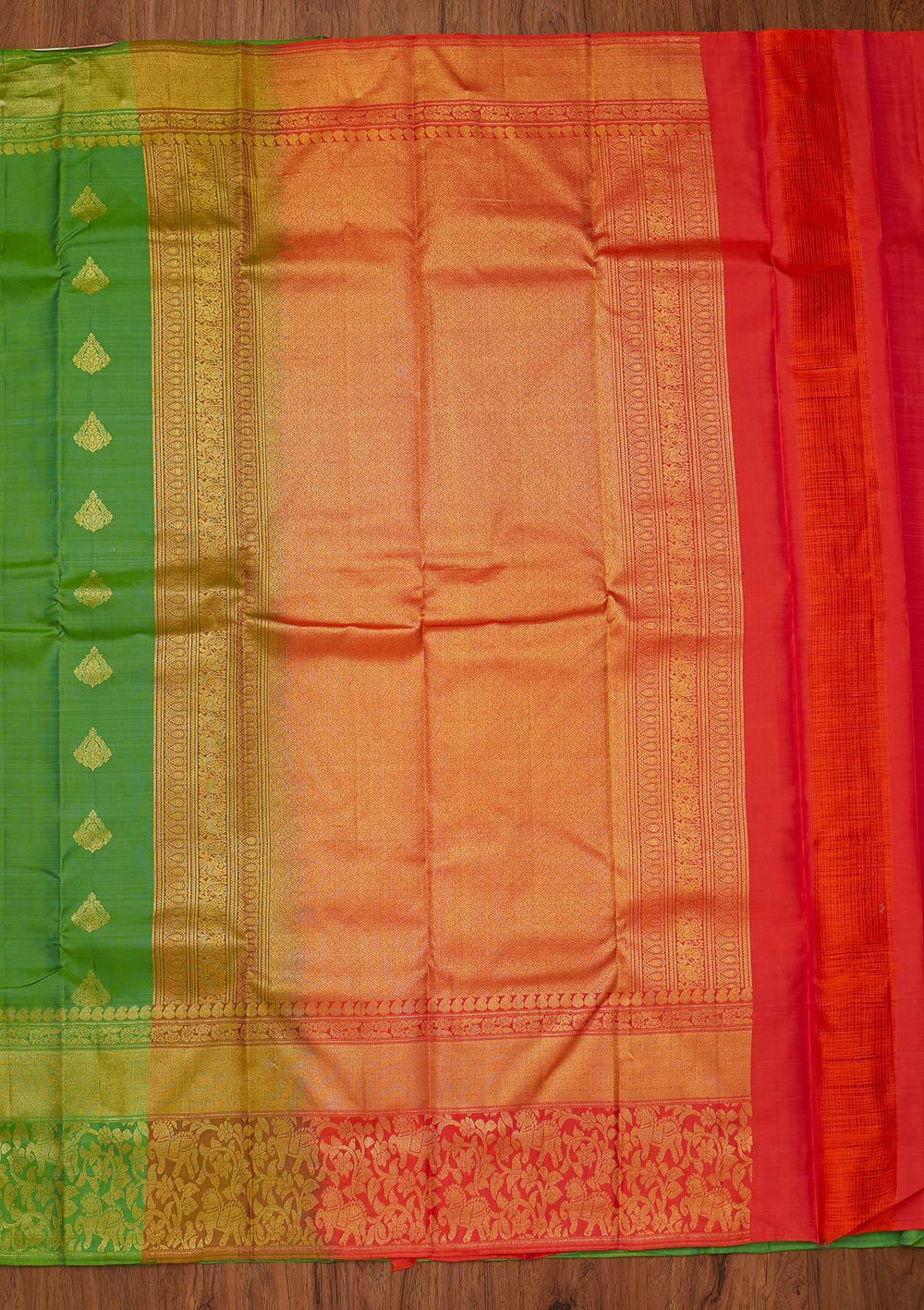 Parrot Green Zariwork Pure Silk Designer Saree - koskii