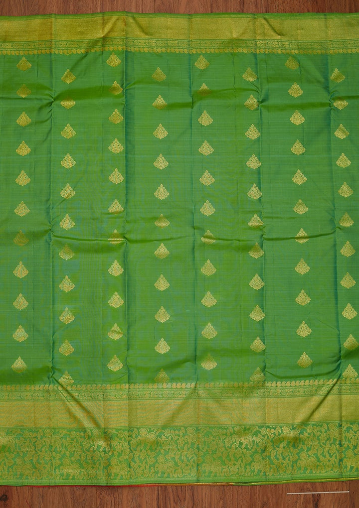 Parrot Green Zariwork Pure Silk Designer Saree - koskii