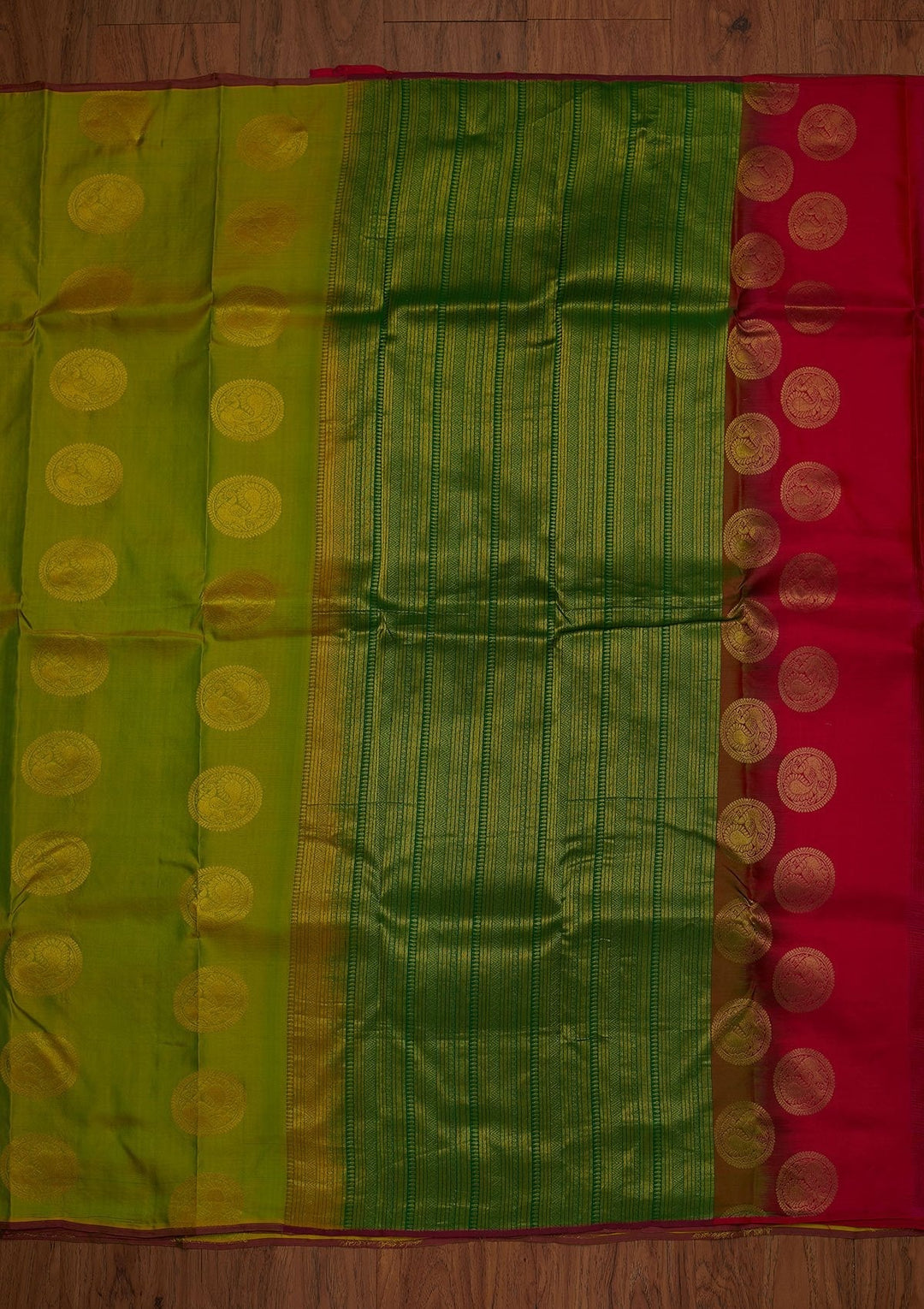 Parrot Green Zariwork Pure Silk Designer Saree - koskii