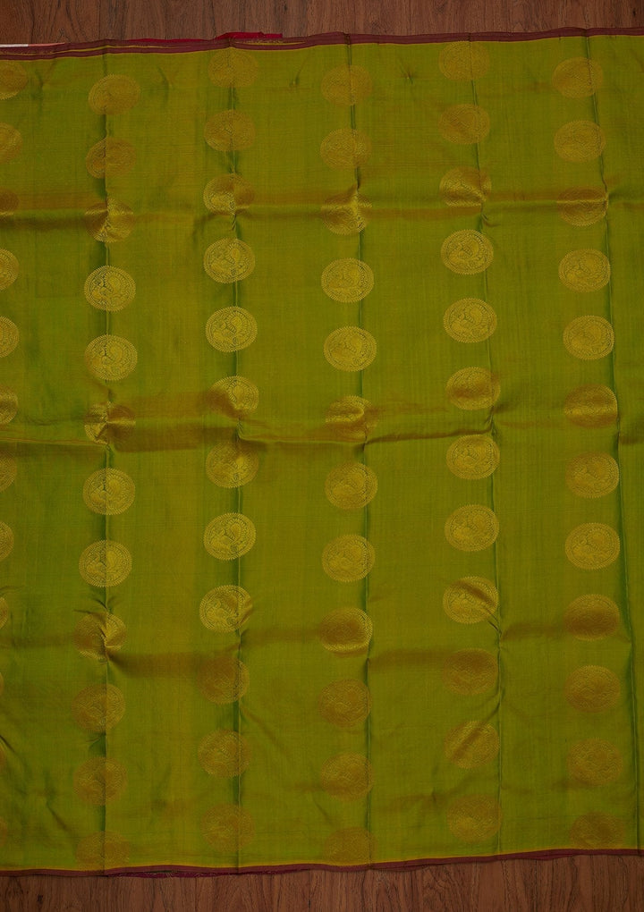 Parrot Green Zariwork Pure Silk Designer Saree - koskii