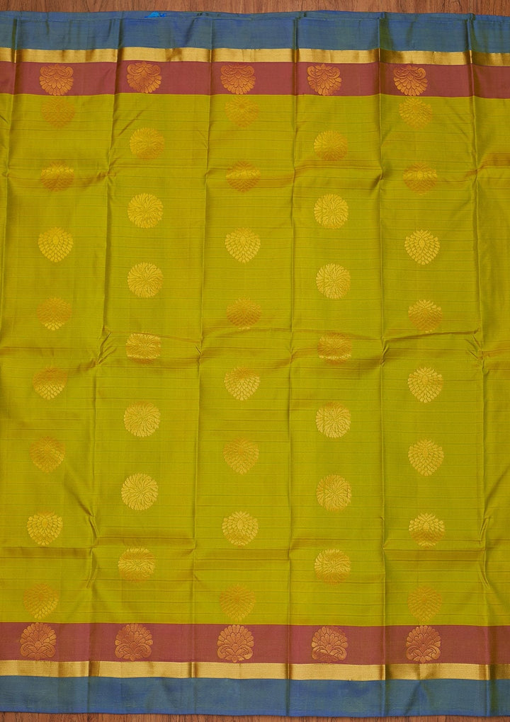 Parrot Green Zariwork Pure Silk Designer Saree - koskii