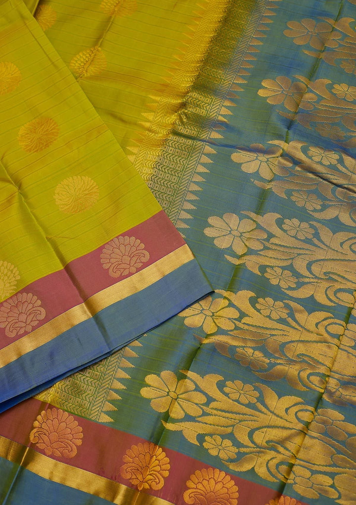 Parrot Green Zariwork Pure Silk Designer Saree - koskii