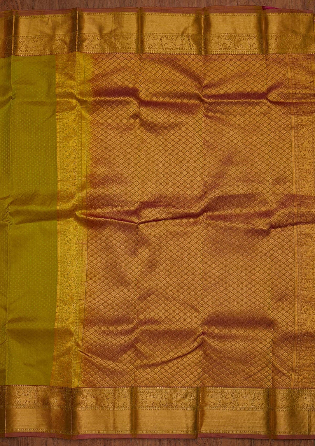 Parrot Green Zariwork Pure Silk Designer Saree - koskii
