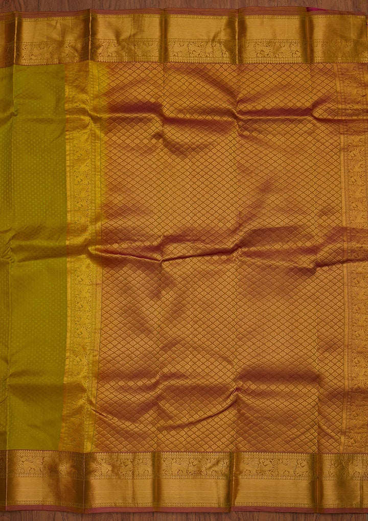 Parrot Green Zariwork Pure Silk Designer Saree - koskii
