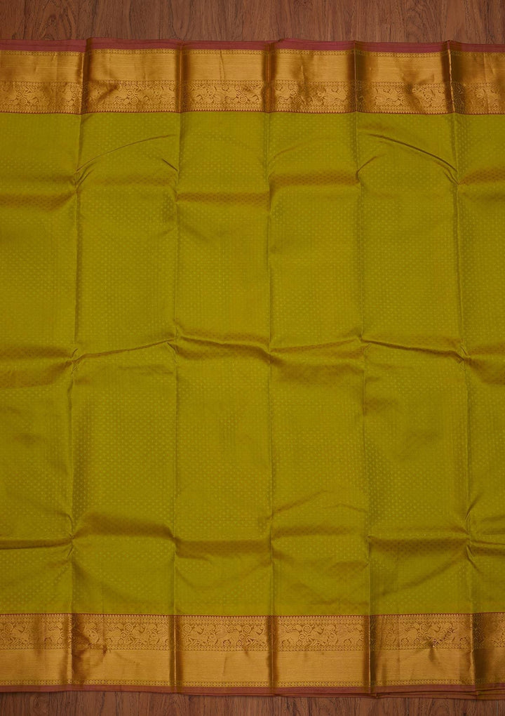 Parrot Green Zariwork Pure Silk Designer Saree - koskii