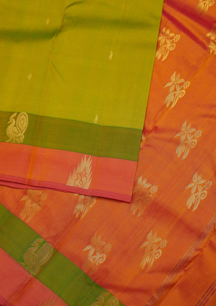 Parrot Green Zariwork Pure Silk Designer Unstitched Saree - Koskii