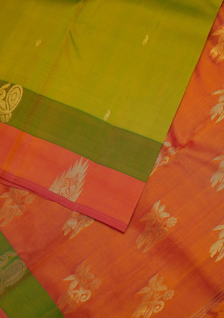 Parrot Green Zariwork Pure Silk Designer Unstitched Saree - Koskii