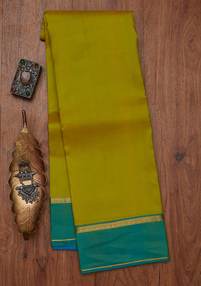 Parrot Green Zariwork Pure Silk Designer Unstitched Saree - Koskii