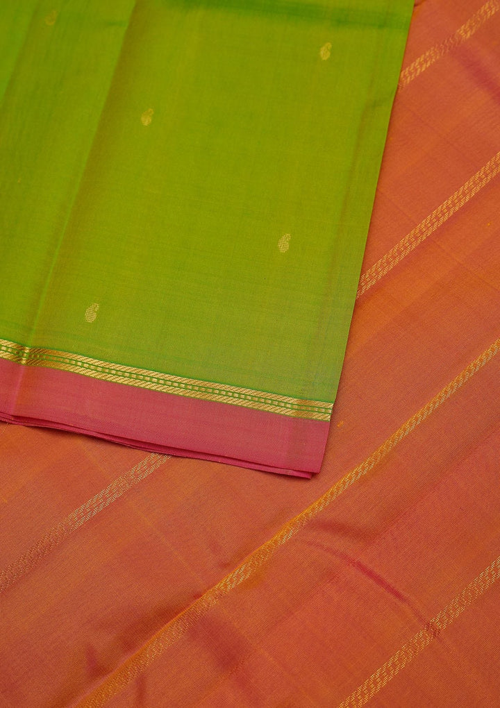 Parrot Green Zariwork Pure Silk Designer Unstitched Saree - Koskii