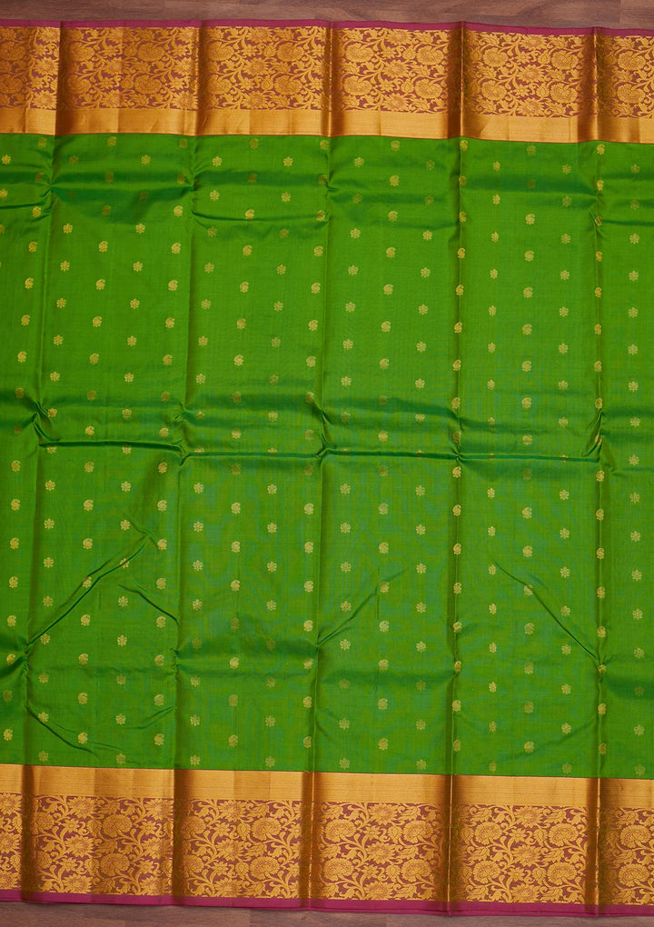 Parrot Green Zariwork Pure Silk Designer Saree - Koskii
