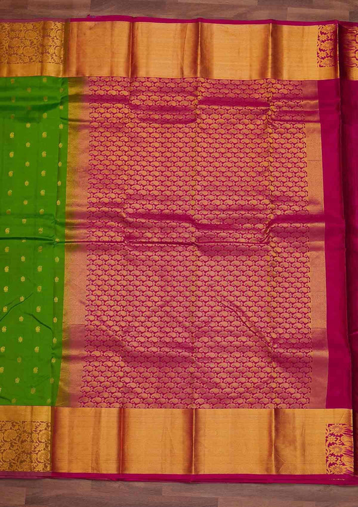Parrot Green Zariwork Pure Silk Designer Saree - Koskii