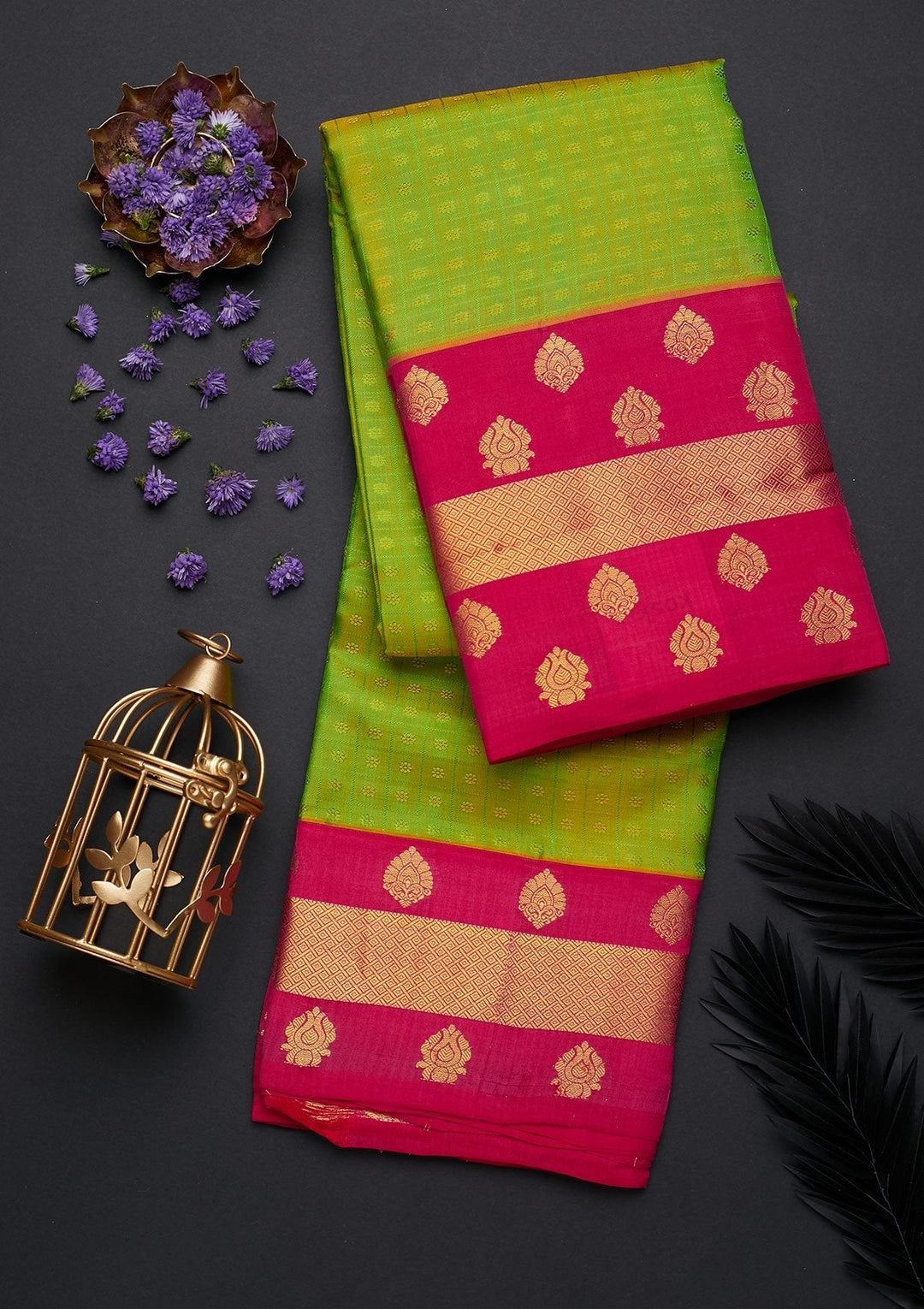 Parrot Green Zariwork Pure Silk Designer Saree - Koskii