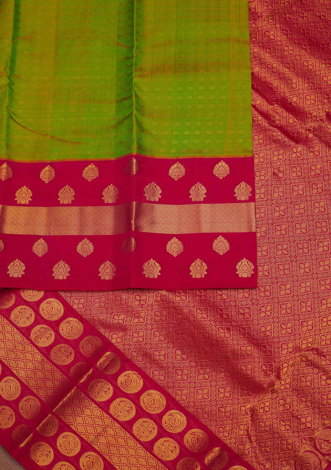 Parrot Green Zariwork Pure Silk Designer Saree - Koskii