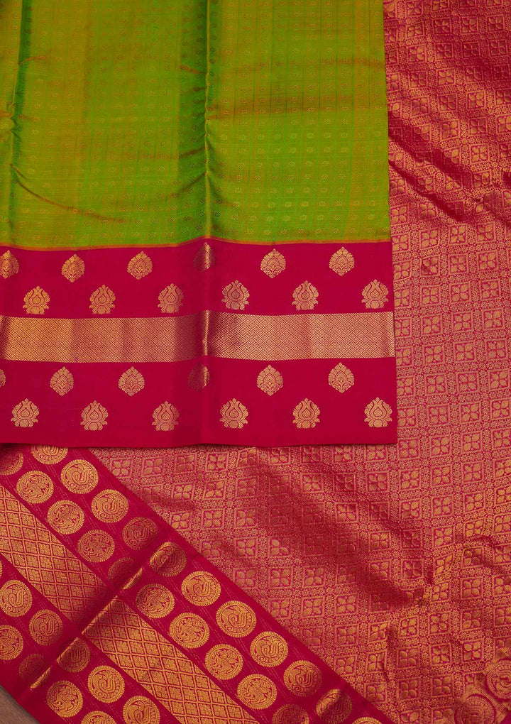 Parrot Green Zariwork Pure Silk Designer Saree - Koskii
